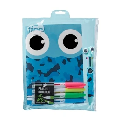 Image of Tinc Tonkin Super Stationery Gift Set for Kids Includes A5 Lined Notebook, Erasable Highlighters and Multi Click Pen Blue 3 Count (Pack of 1), GFSSUPTO