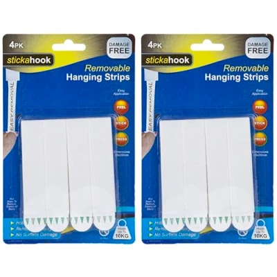 Image of Quickdraw Strong Hanging Strips 10kg Load Capacity for Mounting Picture Photo Canvas Frames Removable &amp; Damage Free (2 Packs 8 Strips)
