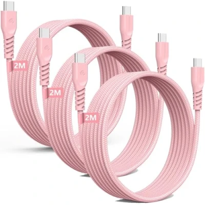 Image of USB C to Long Charger Cable 60W (3 Pack 2M) STRONG Braided Type Fast Charging Data Lead Compatible with iPhone 15, iPad Pro 2022, MacBook Pro, Samsung S24/S23/S22/S21/A14/A54,Switch