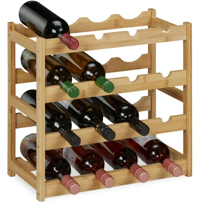 Image of Relaxdays Wine Rack, for 16 Bottles, Horizontal Storage of Beverages, Bar, HWD: 42.5 x 45 23.5 cm, Bamboo, Natural