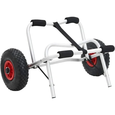Image of vidaXL Kayak Trolley Aluminium SUP Board Carrier Foldable &amp; Lightweight Design with Inflatable Wheels Foam Padding 45 kg Capacity