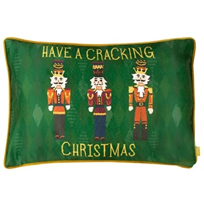 Image of furn. Nutcracker Cracking Christmas Piped Velvet Filled Cushion Green One Size