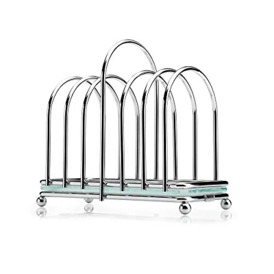 Image of Kilo BA87 Art Deco Design Chrome 6 Slice Toast Rack with Frosted Glass Base, Ball Feet and Loop Carry Handle, Silver