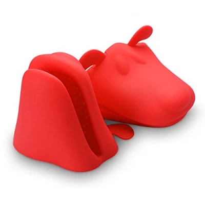 Image of Belmalia 2 Silicone Oven Gloves, Mitts for Baking Cooking BBQ Grilling, Heat Resistant, Dog Red