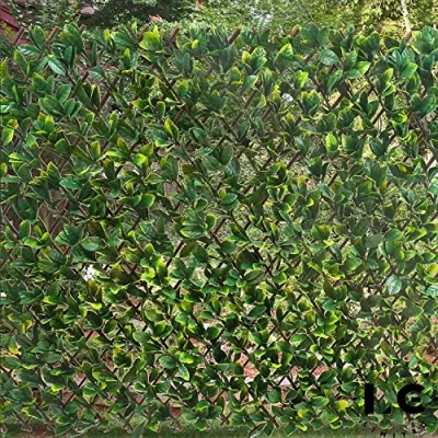 Image of Laurel Artificial Leaves with Expanding Willow Trellis, Trellis Screening UV Protection Wall Decor for Indoor Outdoor 1m x 2m