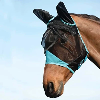 Image of Weatherbeeta Comfitec Mask With Ears Black Turquoise Easy Stretch