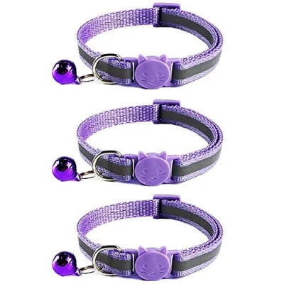 Image of Tafeiya 3x Reflective Design Adjustable Cat Collars More Safety Quick Release Buckle with Bell (Purple)