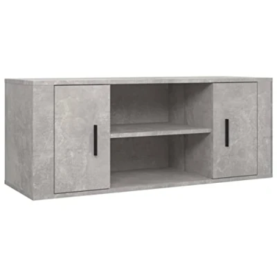 Image of vidaXL TV Cabinet Concrete Grey Media Unit Console Made from Engineered Wood Spacious Storage Compartments