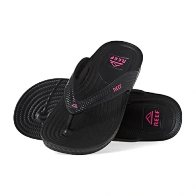 Image of Reef Water Court Womens Flip Flops Black Hot Pink UK 4