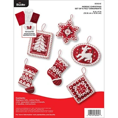 Image of Bucilla Plaid PE86964E Nordic Christmas Seasonal Felt Ornament Kit