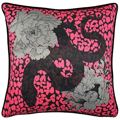 Image of furn. Serpentine Cushion Cover, Polyester, Black/Ruby