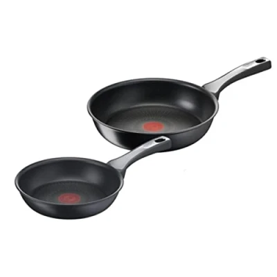 Image of Tefal Unlimited On, 2 piece Pan Set, Premium Cookware, 20cm &amp; 26cm Frying Pans, UK&#039;s Longest Lasting Non stick, Heat Indicator, Induction Hob Compatible, Dishwasher Safe, Aluminium, black, G2599002