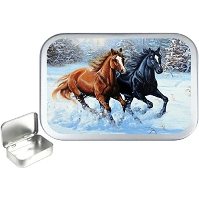 Image of TEEZ Horse Snow 50ml, 1oz Hinged Silver Tobacco Tin, Pill Storage Tin