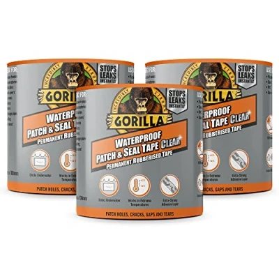 Image of Gorilla 3044751 Waterproof Patch &amp; Seal Tape Clear 2.4m (3 Pack)