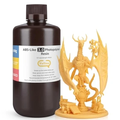 Image of ELEGOO Upgraded ABS Like Resin 3.0, 405nm UV Curing 3D Printer with Higher Precision and lower Shrinkage, Enhanced Strength Toughness Photopolymer for LCD Yellow 1KG