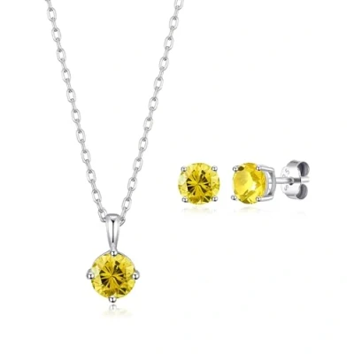 Image of Philip Jones Sterling Silver November (Topaz) Birthstone Necklace &amp; Earrings Set Created with Zircondia® Crystals