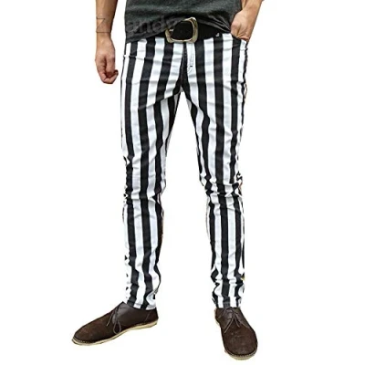Image of Fuzzdandy Drainpipe Skinny Trousers Jeans Striped Mod Indie White Black (38 Waist x 30 Leg)