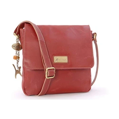 Image of Catwalk Collection Handbags Distressed Leather Cross Body Bag For Women Medium Messenger A5 Size Organiser Work SABINE M Red