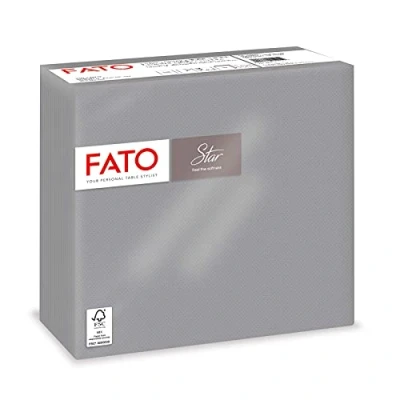 Image of Fato, Disposable Paper Napkins, Softness and Fluffiness, Pack of 40 Size 38 x cm Folded in 4 2 Layers, Colour Grey, 100% Pure Cellulose Paper, FSC Certified