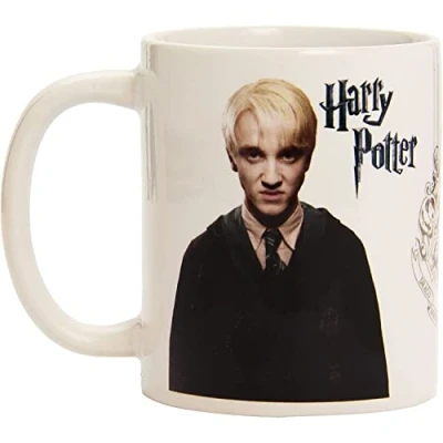 Image of Harry Potter Ceramic Mug with Photograph of Draco Malfoy and Hogwarts Crest in Presentation Box Official Merchandise