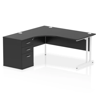 Image of Impulse 1600 LH Crescent Desk Black/White Cantilever 600 High Ped