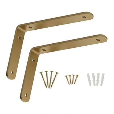 Image of Pxzybd 2 Pcs Wall mounted Shelf Brackets, Supporter Gold, Corner Brackets for Floating Shelves, Decorative Shelving With Screws, Saving Space, Diy,Gold 10x8cm(3.9x3.1in)