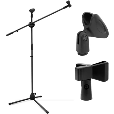Image of Microphone Stand, Ohuhu Mic Stand Tripod with Clips, Boom for Kids Adults, Singing Speech Home Studio Usage, Height Adjustable, Light Weight