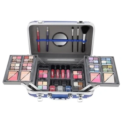 Image of ZMILE Cosmetics Traveller Blue Cosmetic Case Vegan with Make Up Set for On the Go, Traveling and as a Gift