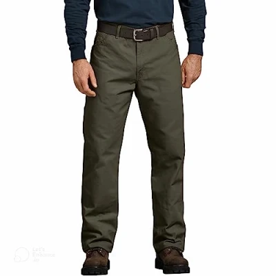 Image of Dickies Men&#039;s Relaxed Fit Straight Leg Duck Carpenter Jean, Moss, 33W x 32L