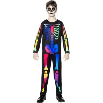 Image of Funidelia Colourful Skeleton Costume for boy Skull Grim Reaper Horror kids accessory fancy dress &amp; props Halloween carnival parties Size 5 6 years Black