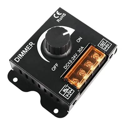 Image of MEIRIYFA DC 12V 24V 30A LED Light Strip Dimmer PWM Dimming Controller with ON/Off Switch Knob and Aluminum Case for 5050 3528 Lights Adjust Brightness