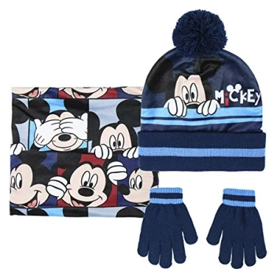 Image of CERDA ARTESANIA Boy&#039;s Conjunto 3 Piezas Mickey Scarf, Hat &amp; Glove Set Not Applicable, Blue (Azul 01), One Size