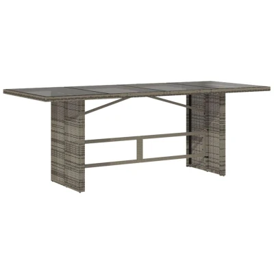 Image of vidaXL Garden Table with Glass Top Grey 190x80x75 cm Poly Rattan