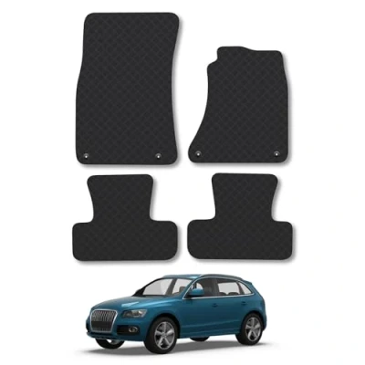 Image of Rubber Car Mats Compatible with Audi Q5 (2008 2016) Tailored Fit Floor Set Accessory Black Custom 4 Pieces Clips Anti Slip Backing, Heavy Duty &amp; Waterproof