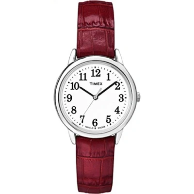 Image of Timex Women&#039;s Easy Reader Leather Strap 30mm Watch, Red/Silver Tone