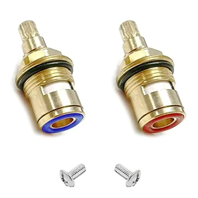 Image of GOIYZTTR Tap Valves Replacement Brass Ceramic Stem Disc Cartridge Faucet Valve Quarter Turn 1/2&quot; for Bathroom Kitchen Tap(1 Pair Hot &amp; Cold)