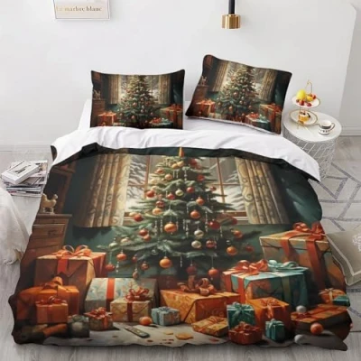 Image of GEEYOU Xmas Comfortable Bedding Set Hidden Zipper Christmas Tree Duvet Cover with Pillowcases Comforter Soft Microfiber Quilt Various Sizes King（220x240cm）