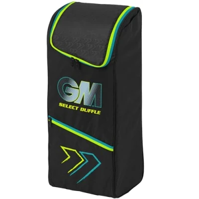 Image of Gunn &amp; Moore GM Cricket Duffel Bag Select Duffle Bat Pocket Padded Shoulder Straps Volume 55 litres Tough 600 Denier Polyester Aion Cyan Fluro