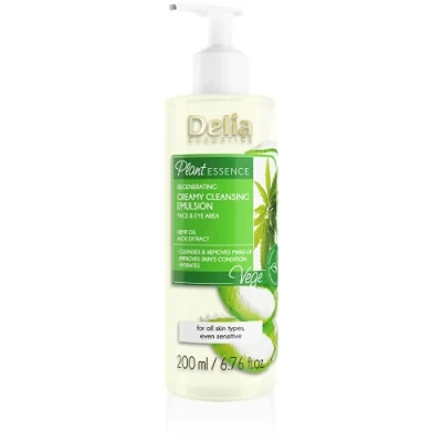 Image of Delia Cosmetics Plant Essence Face &amp; Eye Cleansing Emulsion Creamy Make Up Remover Vegan Friendly Natural Ingredients Aloe Extract Every Skin Type Cleanses, Refreshes, Soothes 200 ml
