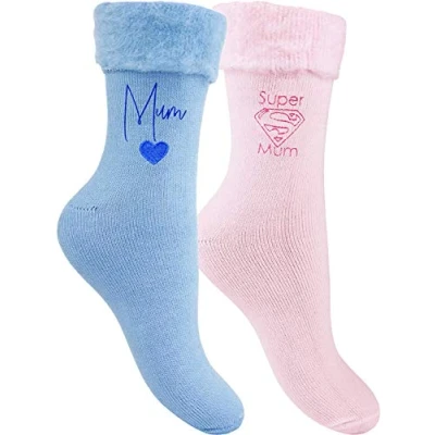 Image of Mum Super Soft Cosy Thermal Bed Socks (2 Pair Pack) (Blue and Pink)