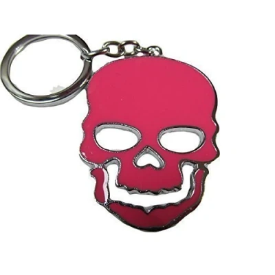 Image of Fat catz copy Large Scary Enamel skull unisex keyring handbag charm gift idea 3 colours (pink keyring)