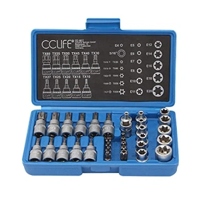 Image of 34 pcs T Star Torx Bit and Socket Tool Set CRV 5/16&#039; 3/8&#039;
