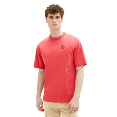 Image of TOM TAILOR Men&#039;s 1036353 Basic T Shirt with Print, 31045 Soft Berry Red, XXL