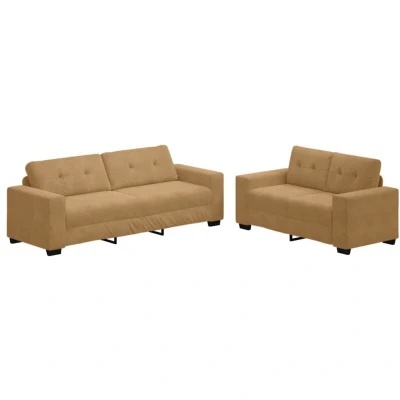 Image of vidaXL 2 Piece Sofa Set with Cushions Brown Velvet