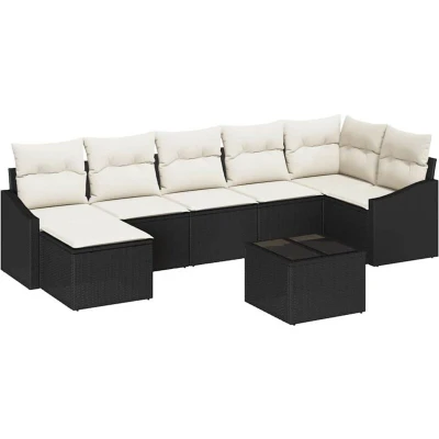 Image of vidaXL 7 Piece Garden Dining Set with Cushions Brown Poly Rattan