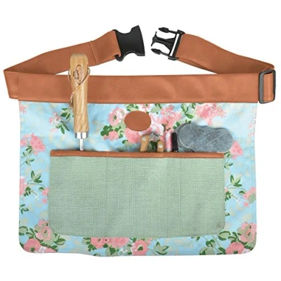 Image of Floral Outdoor Gardening Tool Belt Adjustable Durable 4 Pockets Waist Apron (46cm x 35cm)