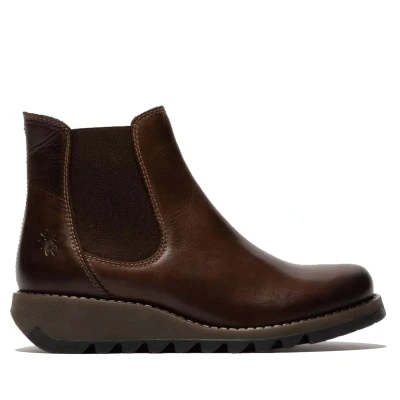 Image of Fly London Womens Brown SALV Chelsea Leather Ankle Casual Wedge Heel Boots Size UK 4