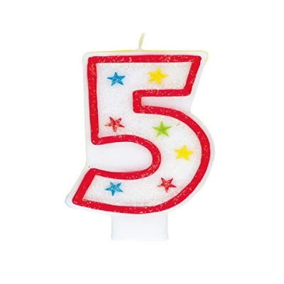 Image of Multicolor Number 5 Glitter Birthday Candle (19cm) 1 Count Vibrant Celebration for Any Events