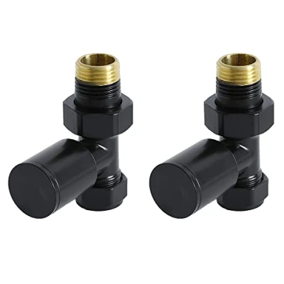 Image of Milano Modern Pair of 15mm Black Straight Heated Towel Rail Radiator Valves