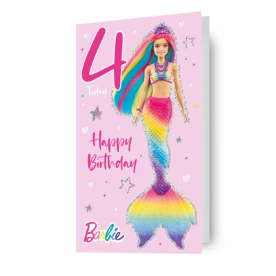 Image of Danilo Promotions Limited Barbie Age 4 Birthday Card, Official Happy Card,Multi,7x6 inch